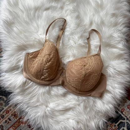 Soma Lightly Lined Perfect Coverage Beige/Brown Lace Bra - 34D